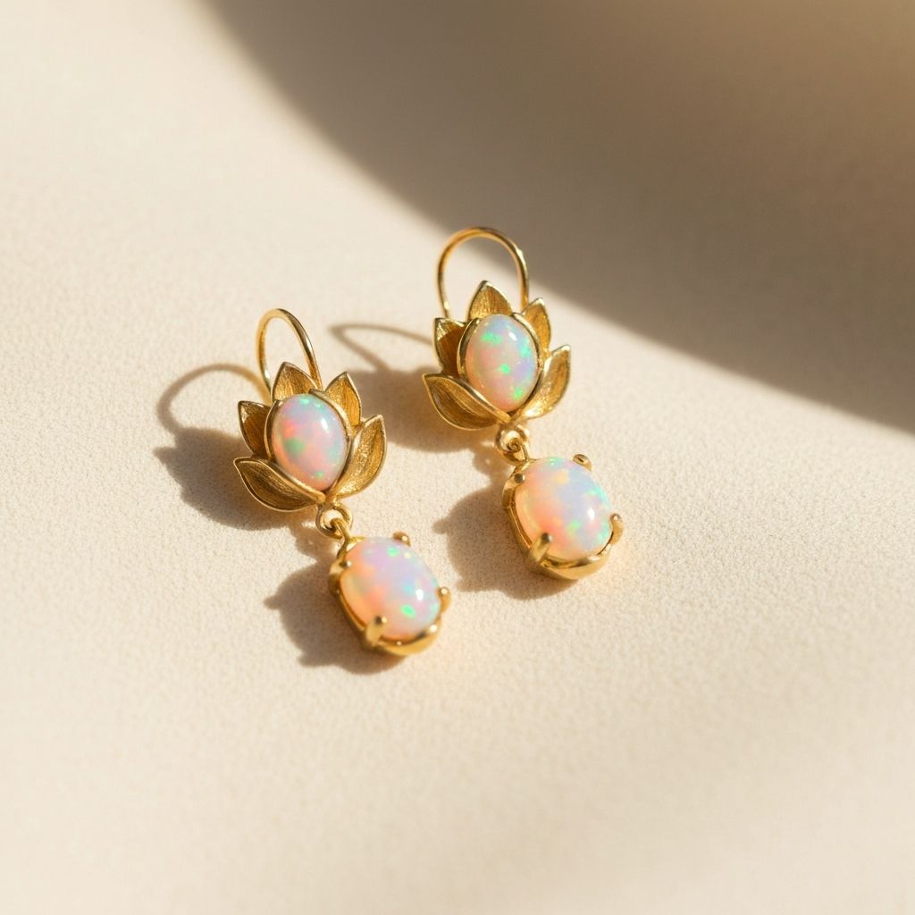 Opal Lotus Drop Earrings